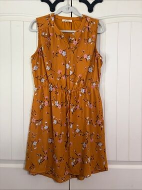 Les Serein Sleeveless Floral Tie-Waist Mini Dress with Pockets Size M/L